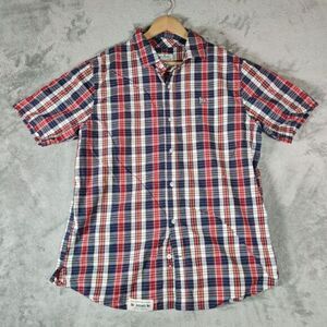 Lrg‎ Shirt Mens Large Red Plaid Short Sleeve Button Up Essy Care Casual Summer